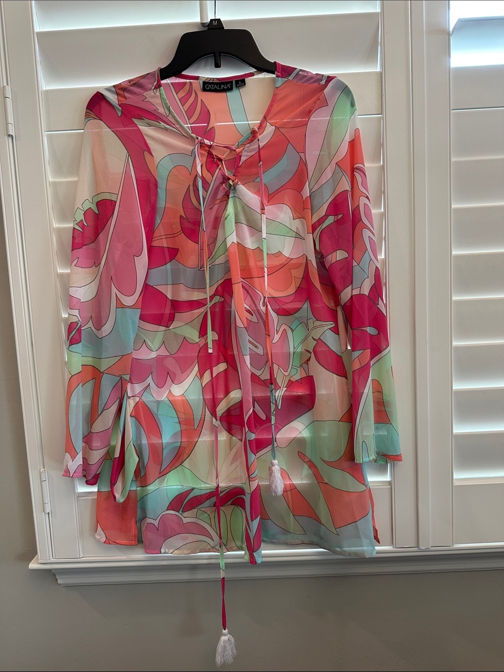 Catalina Multicolor Sheer Tie-Neck Cover Up